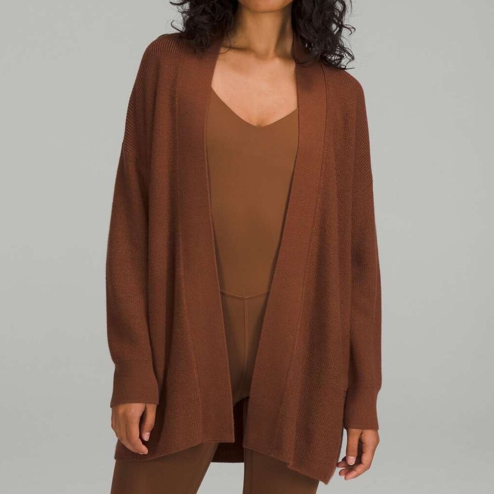 Lululemon Merino Wool-Blend Open Cardigan Sweater Brown Size 6